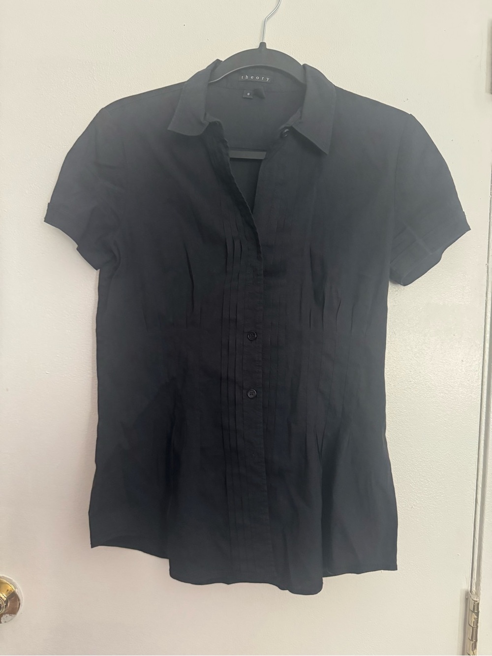 Theory Black Short-Sleeve Pintuck Dress Shirt